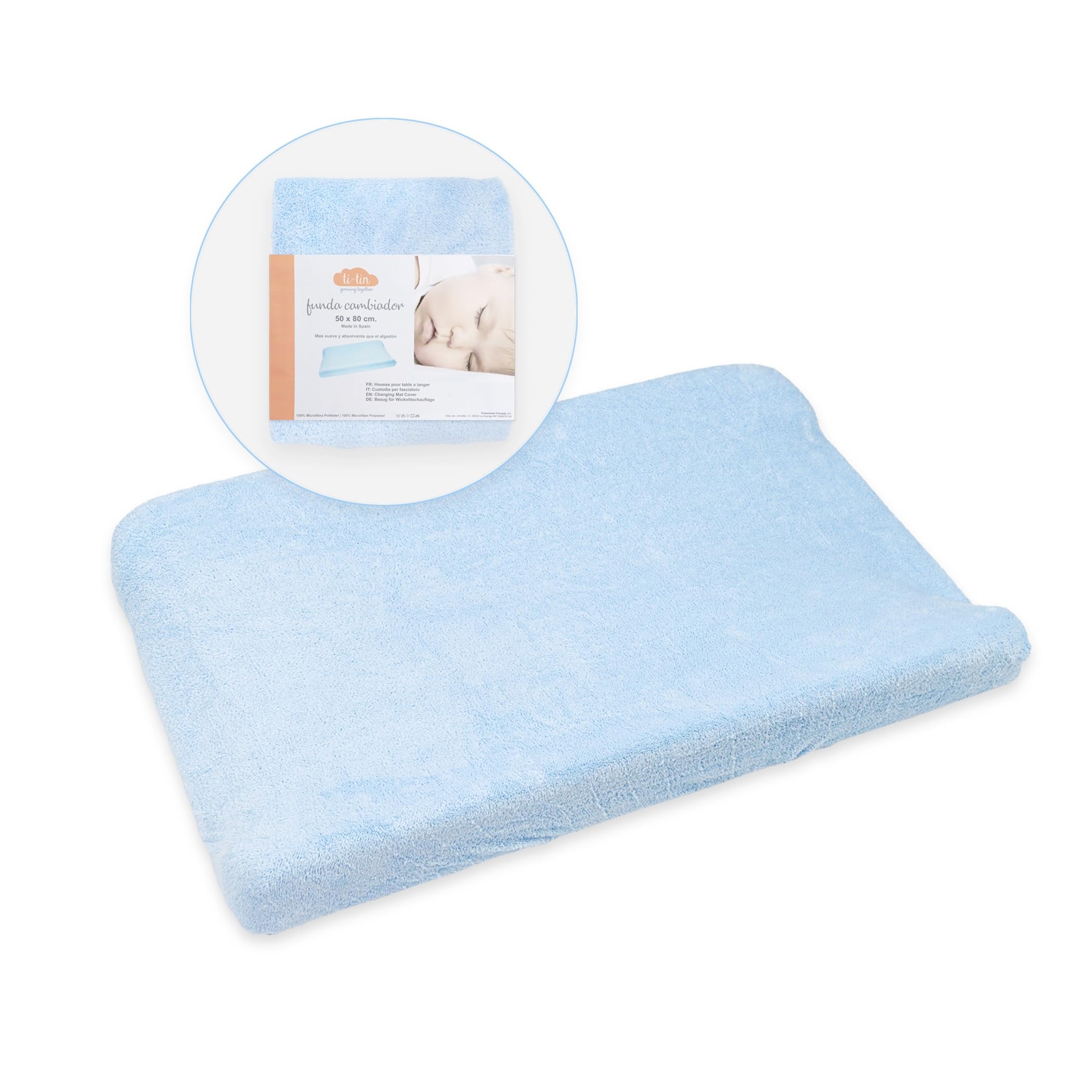 TI TIN Funda Cambiador Bebé 80x50 cm – Funda Cambiador Impermeable, Suave y Absorbente de Microfibra con Ajuste Elástico – Lavable y Transpirable – Hecha en España