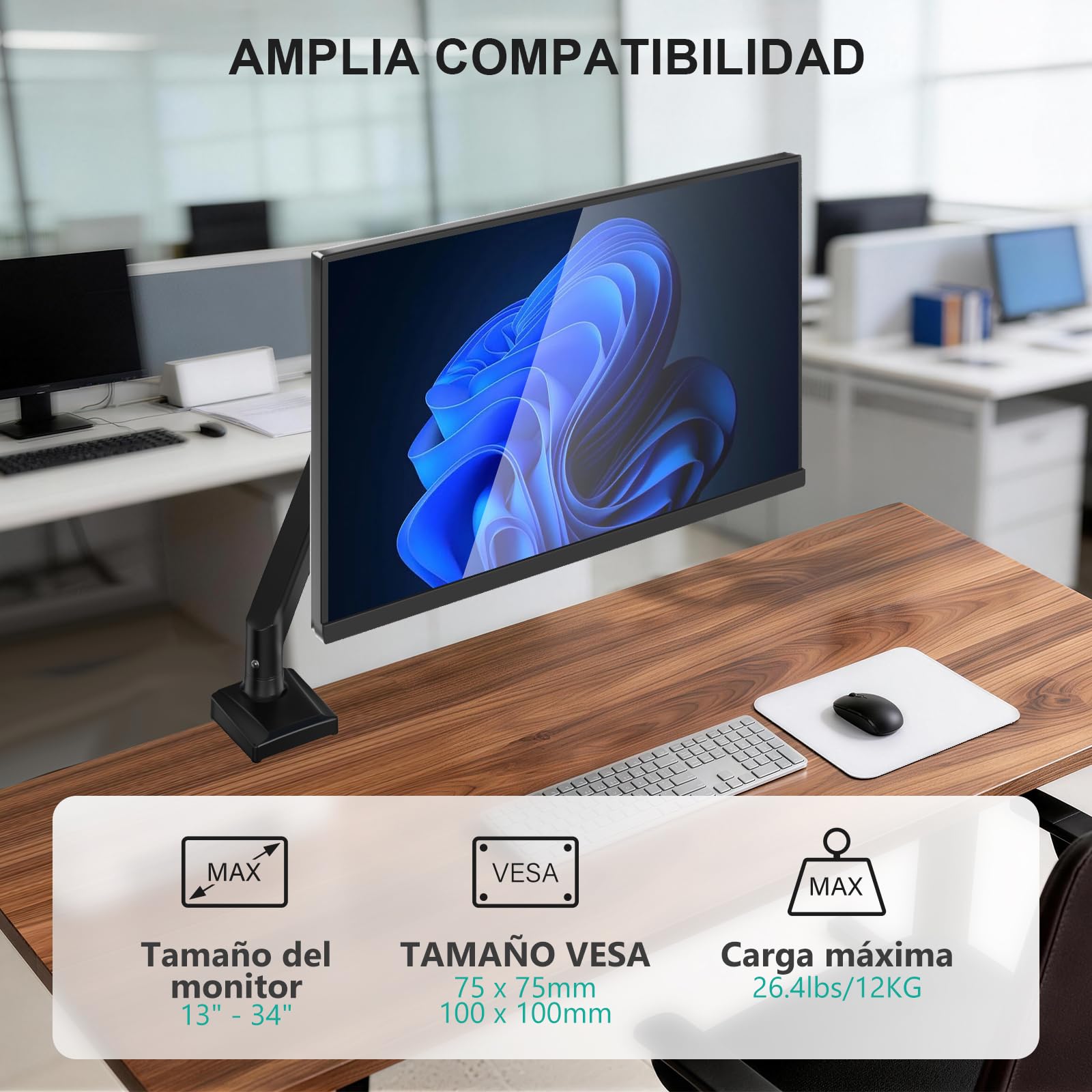 WALI Soporte de Monitor Individual para Pantallas de 13 a 34 Pulgadas, Brazo Ajustable para monitores Individuales, Pantalla Regular de hasta 32 Pulgadas, 26.5 Libras, Soporte para Monitor de