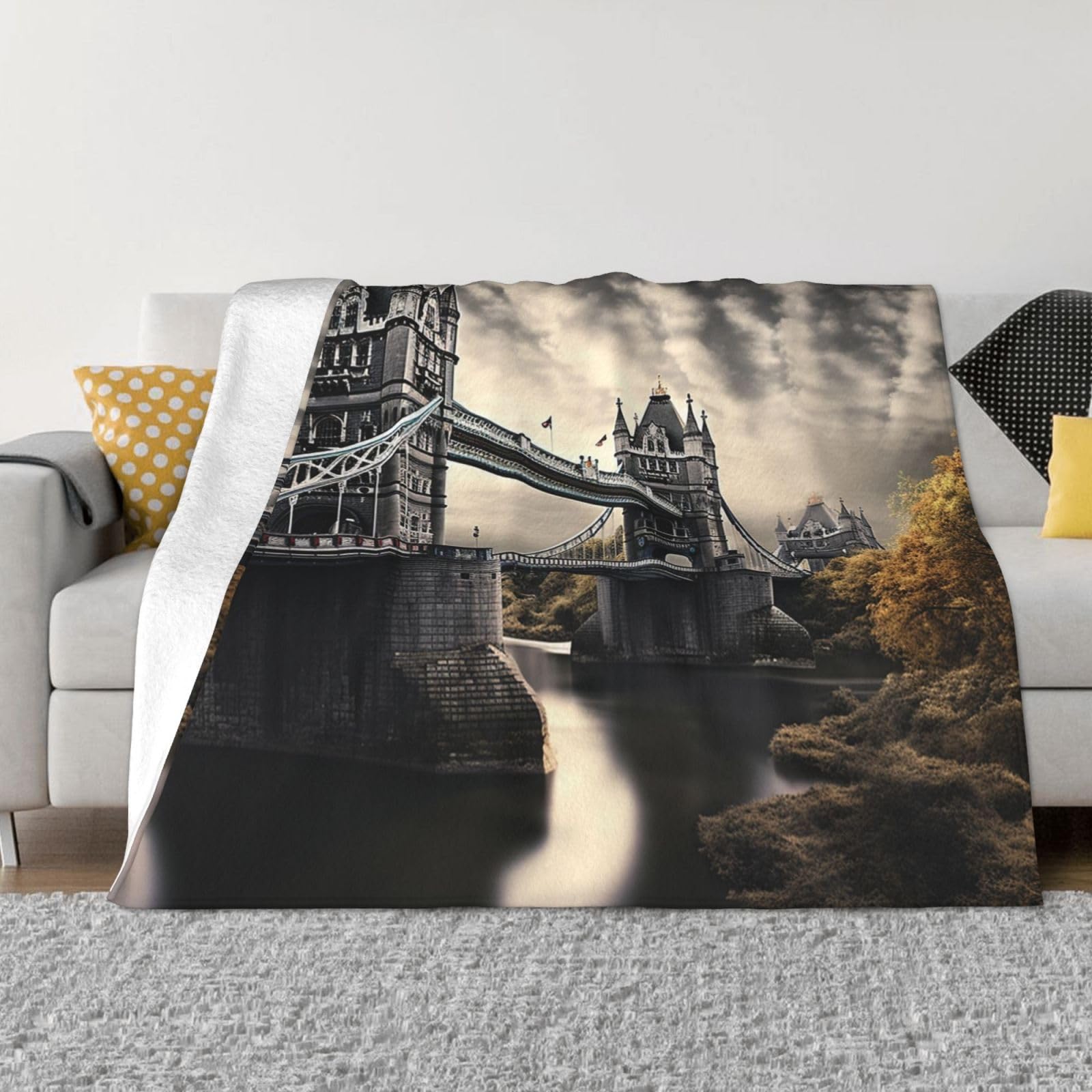 Couverture en micro polaire douce Spectacular Bridge 152x127 cm pour lit et canapé