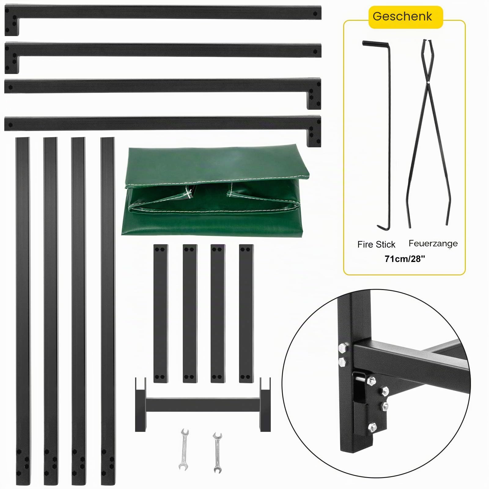 VEVOR Metall Kaminholzregal 590 kg Haltekapazität, Brennholzregal 183,5x36,2x122 cm, Kaminholzunterstand mit PVC Abdeckung(183,5x36,2x27,5 cm), Kaminholzhalter Schwarz, Stapelhilfe für Brennholz Außen