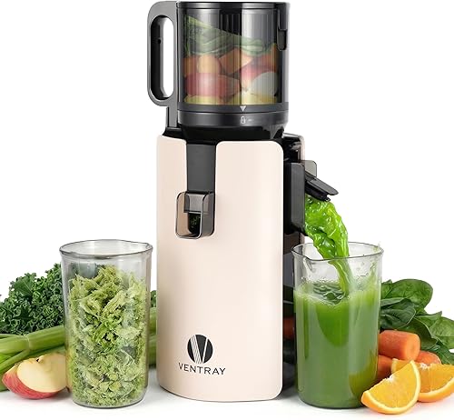 Ventray Exprimidor de prensa en frío, 4.7 pulgadas de conducto de alimentación grande con tecnología de extracción extendida para verduras y frutas,