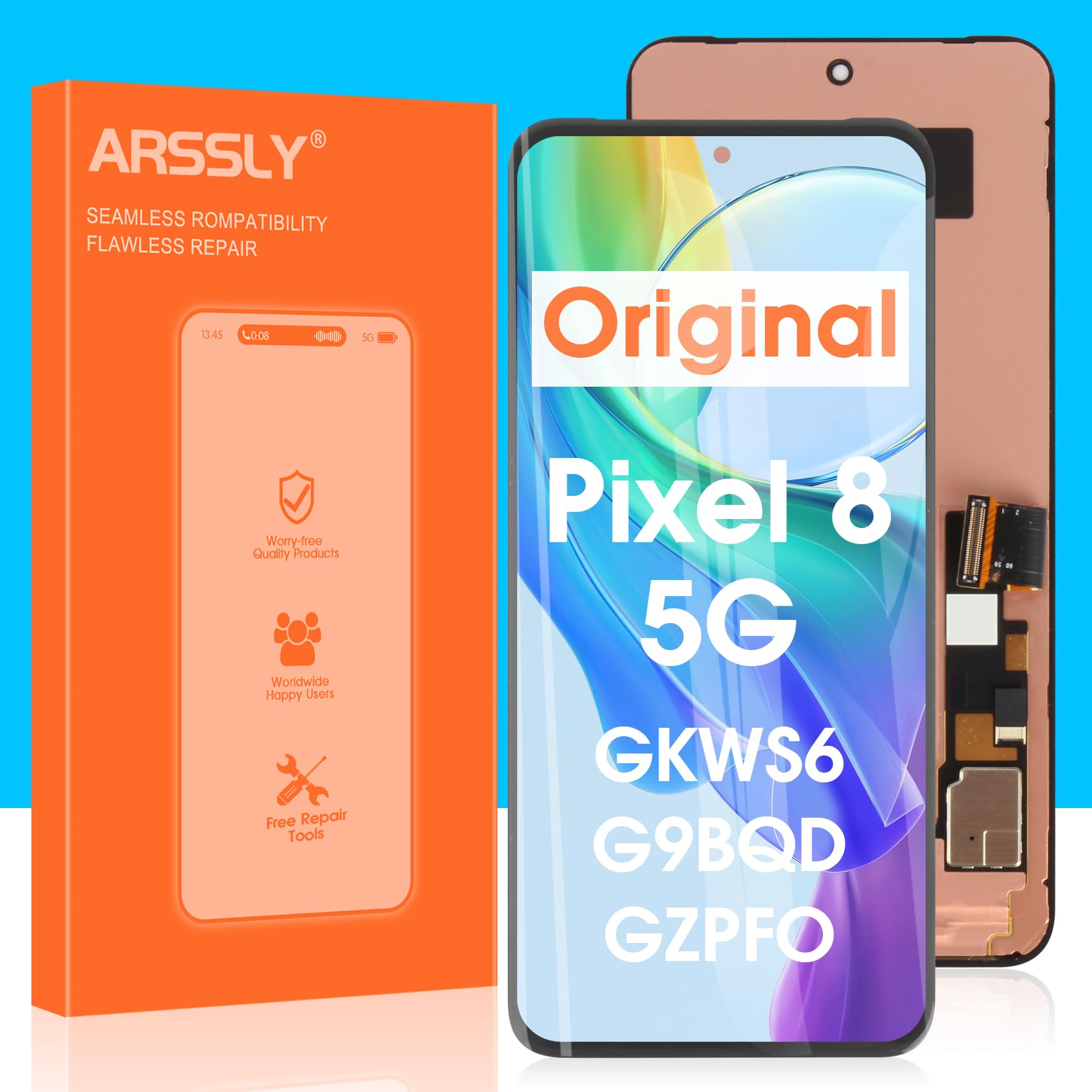 Original Screen Replacement for Google Pixel 8 5G LCD Display for Pixel 8 Screen Digitizer Touch Screen Glass Assembly GKWS6 G9BQD (with Fingerprint