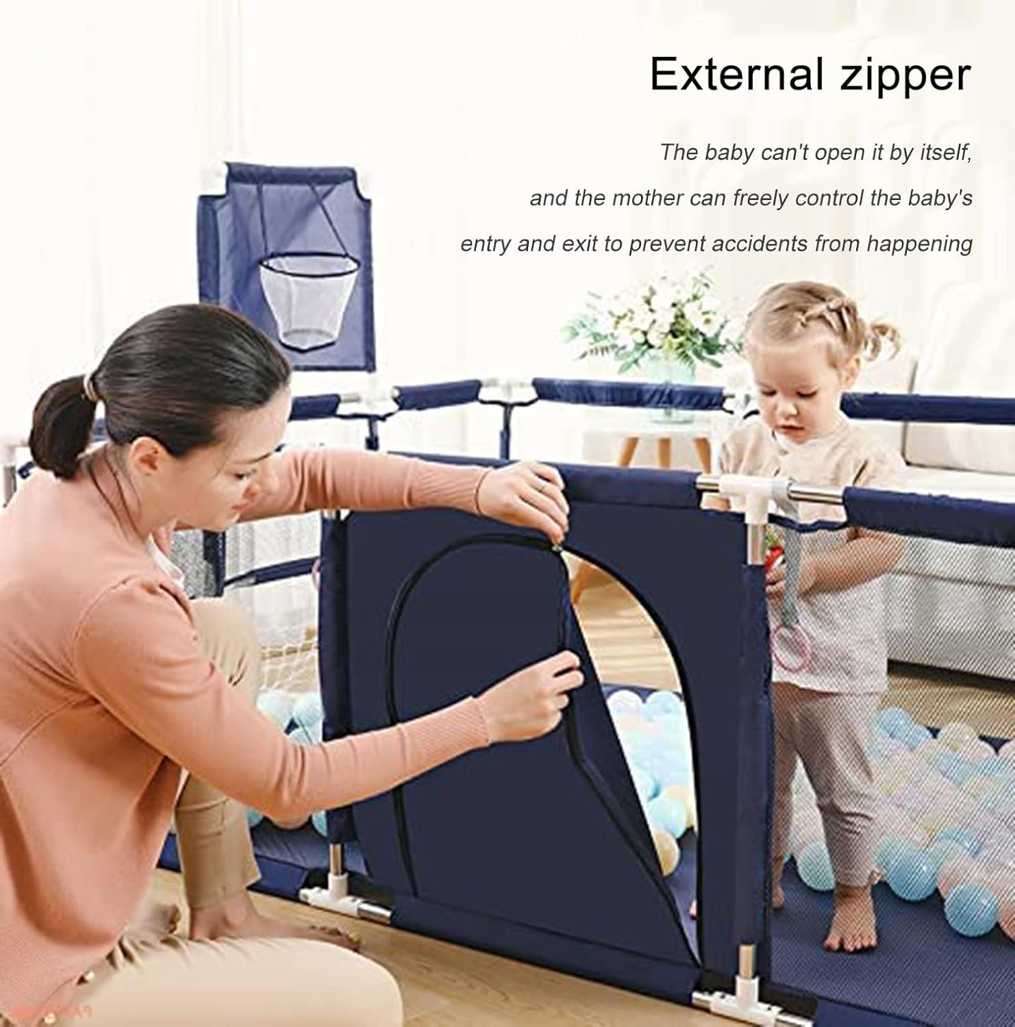 Baby Playpen,Portable Oxford Cloth Baby Fence with Breathable Mesh,Indoor Outdoor Large Safety Playard,Playpen for Baby and Toddlers,with Basketball Hoop and Soccer Gate,190×129×66cm