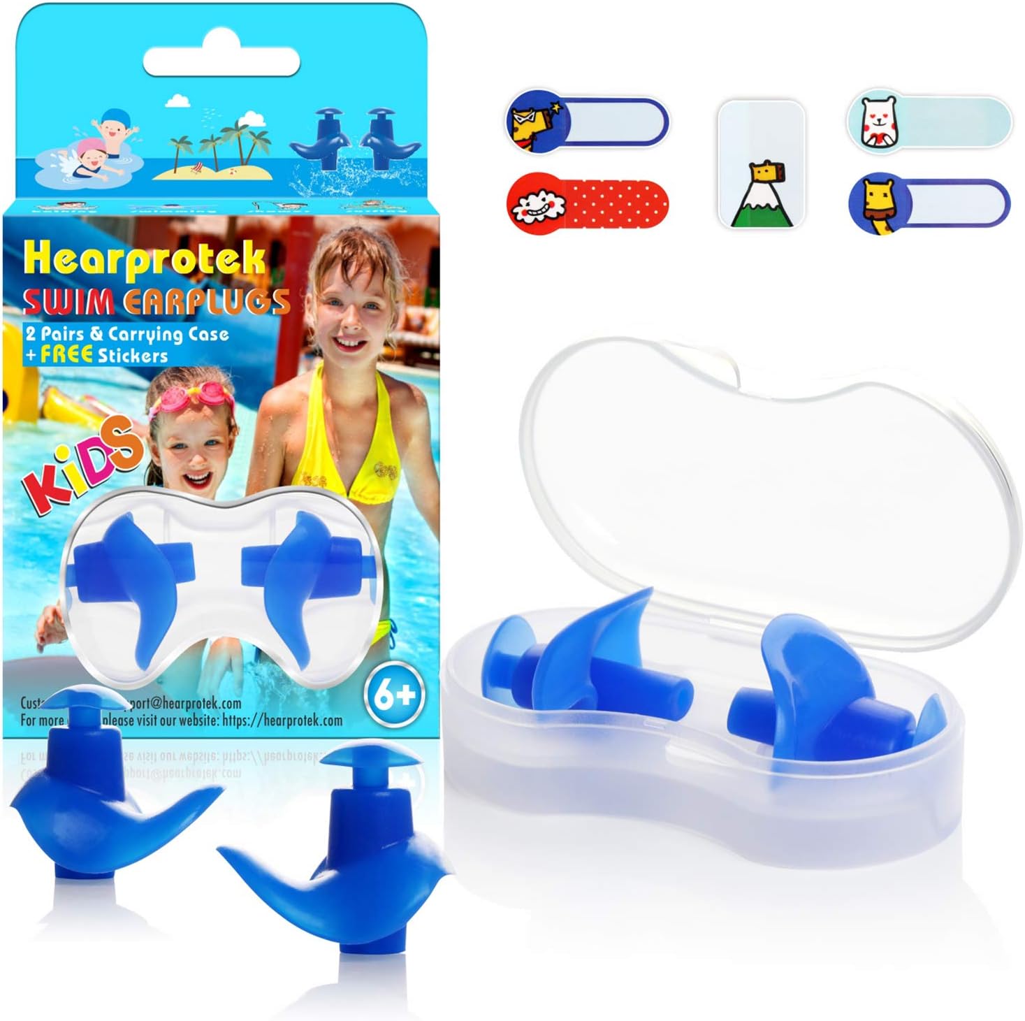Hearprotek Swimming Ear Plugs, 2 Pairs Waterproof Reusable Silicone Ear Plugs for Swimmers Showering Bathing Surfing and Other Water Sports Kids Size