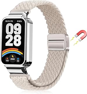[LanQii] バンド 用の Xiaomi Smart Band 9 Active/用の Xiaomi Redmi Smart Band 3 対応 バンド 交換ベルト ナイロン バンド 編み込み 磁気吸着取り付け スポーツ用 弾力性 長さ無段階調整 柔軟 防汗 通気 夏向け 簡単取り付け コンパチブル 用の Xiaomi Smart Band 9 Active バンド スターライト
