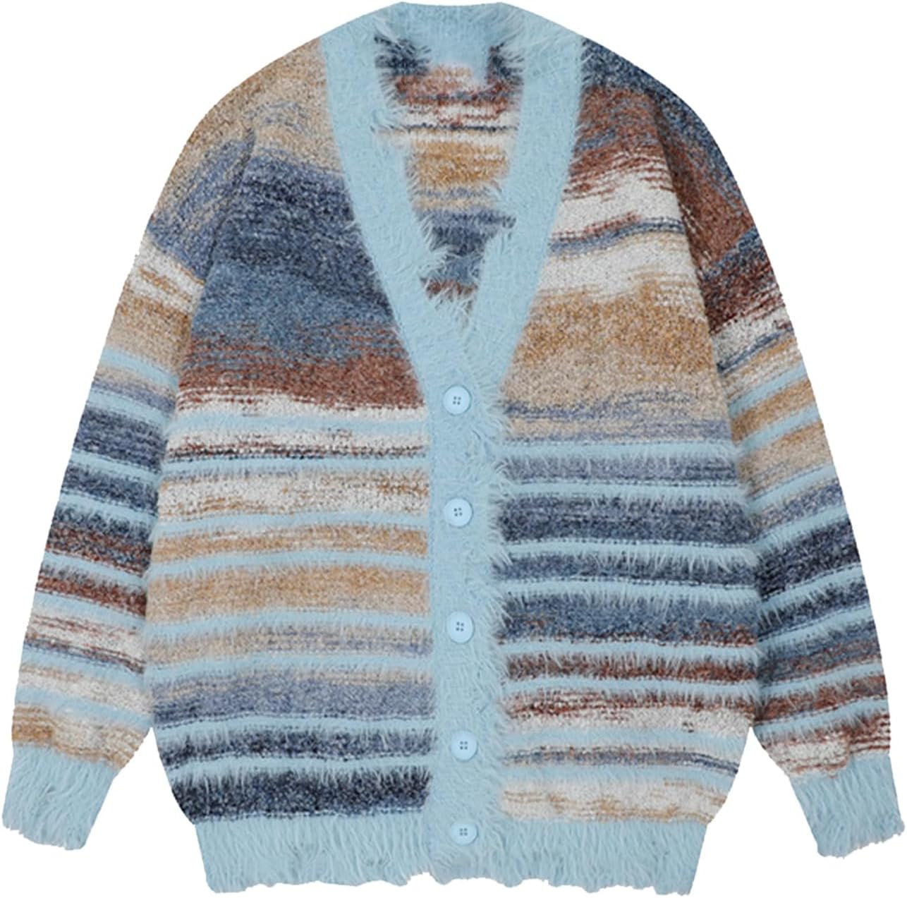 Wyeysyt Women Cardigan Sweater Oversized Open Front Casual Knit Cardigan Unisex Pinstripe Y2k Sweater