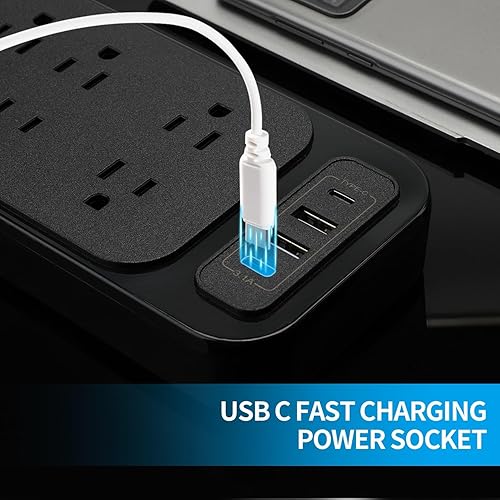 Miniatura 2 de Regleta de alimentación de 10 pies con cable de extensión de puertos USB, 12 salidas y 2 puertos USB y 2 puertos USB-C (5V 3.1A), cable de extensión