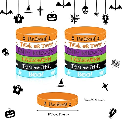 Miniatura 3 de 48 pulseras de silicona luminosas de Halloween, pulseras con patrones de calabaza que brillan en la oscuridad para Halloween, regalos de truco o