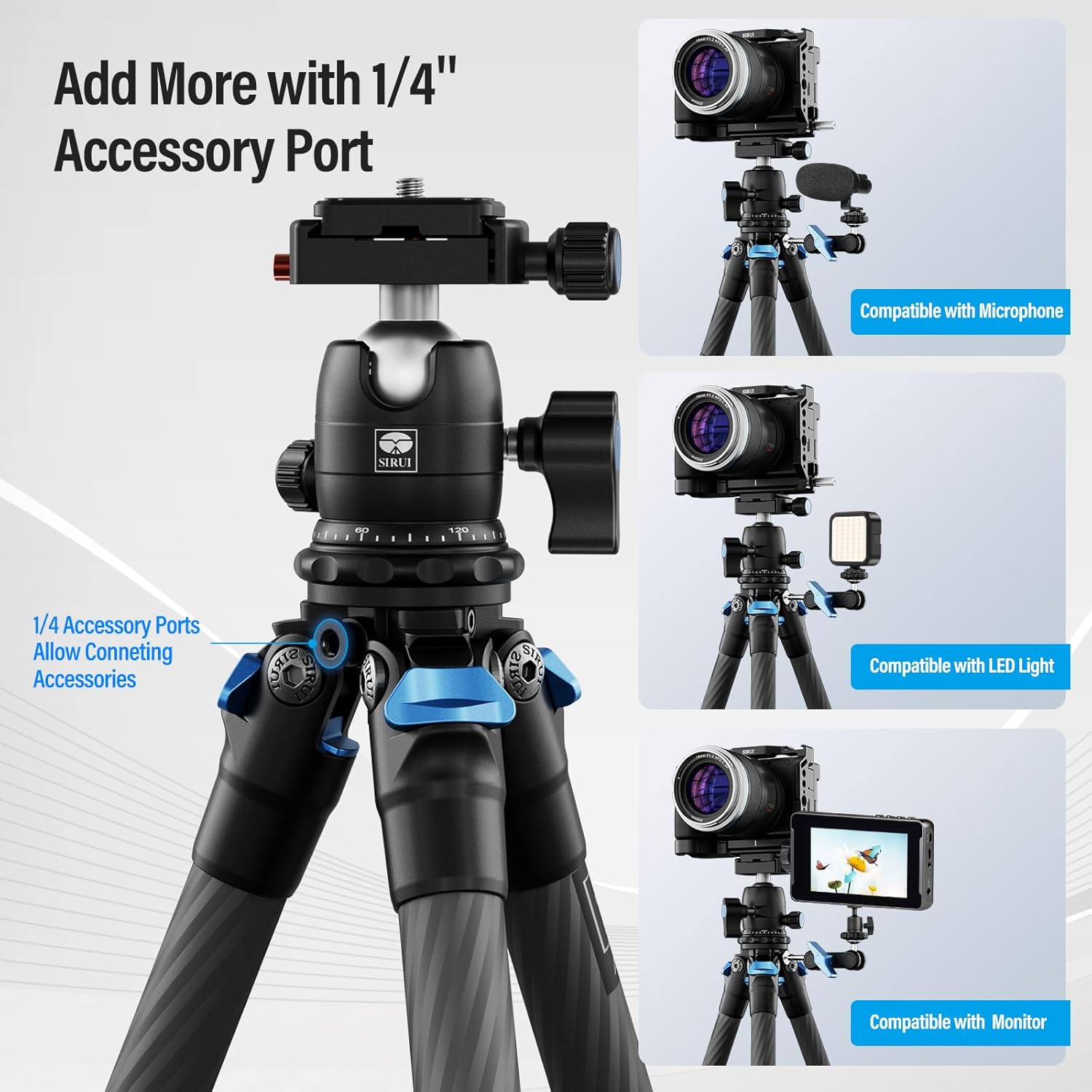 SIRUI AM-223+B-00K Tripod with 1/4 inch accessory ports