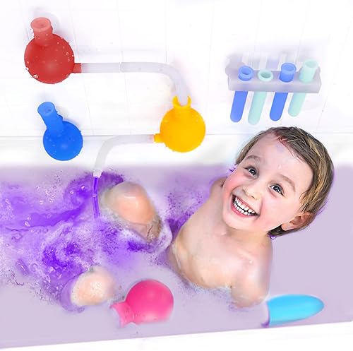 Miniatura 5 de Aqualab + Juguetes de baño para niños de 4 a 8 años, juguete de baño con succión de pared con temática científica, incluye vasos, frascos, tubos y