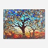 Shabbat Shalom Challah Tray Tempered Glass Cutting Board with Tree of Life Print, Dishwasher Safe, Non-Slip Rubber Bottom (15