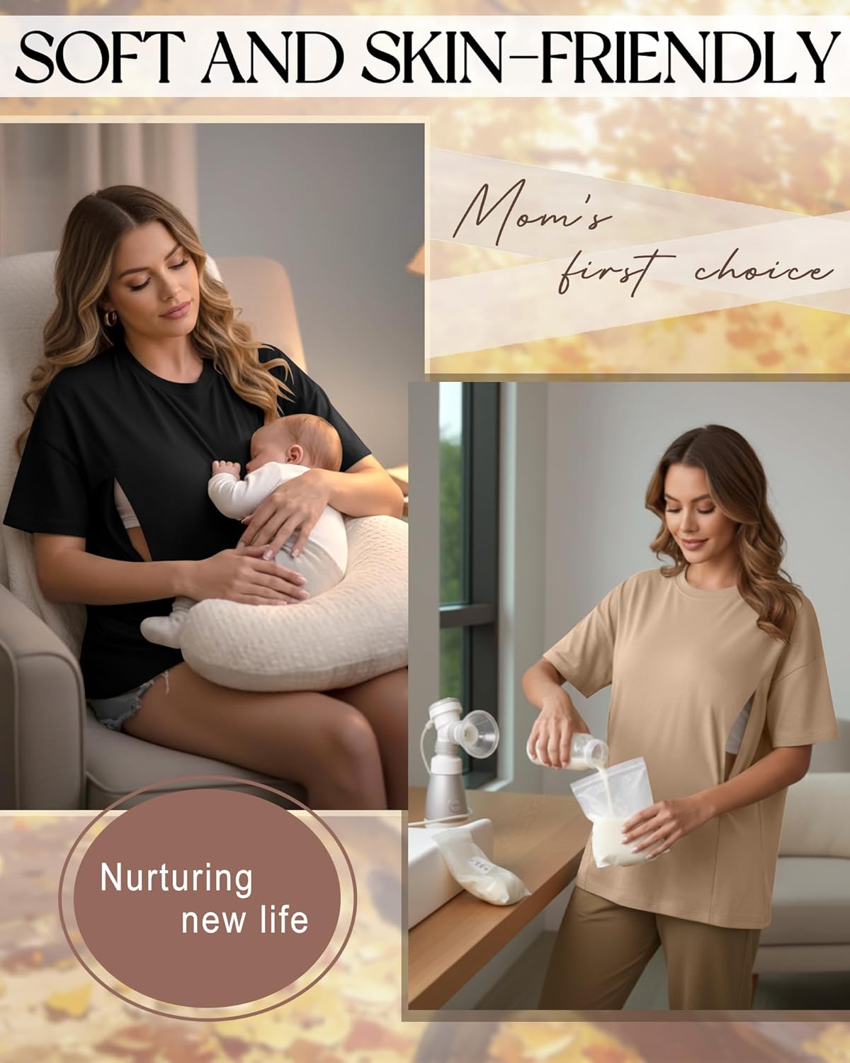 3 Pack Women's Oversize Nursing Breastfeeding Shirts Hidden Zipper Short Sleeve Loose Fit Maternity Tops