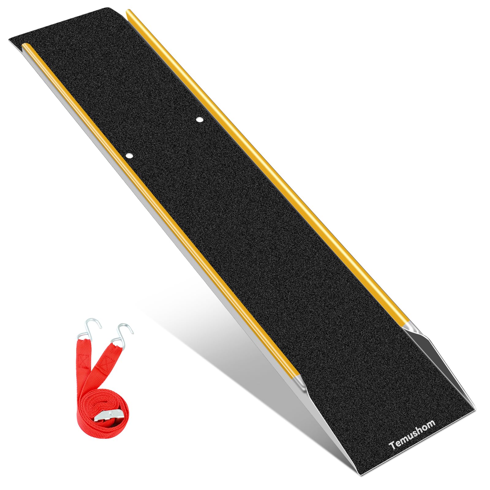 Temushom バイク ラダーレール 長さ120cm 幅25cm 1本 耐荷重300kg バイク スロープ 軽量アルミ製 ダラー 滑り止め 段差解消 自転車 四輪バギー ガーデントラ クター 芝刈り機 車両乗降用 ピックアップ トラック 貨物運搬用