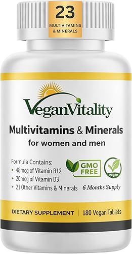 Multivitamínicos y minerales veganos con vitamina B12, D3 y K2. 180 tabletas multivitamínicas - suministro de 6 meses. Vitaminas para veganos y