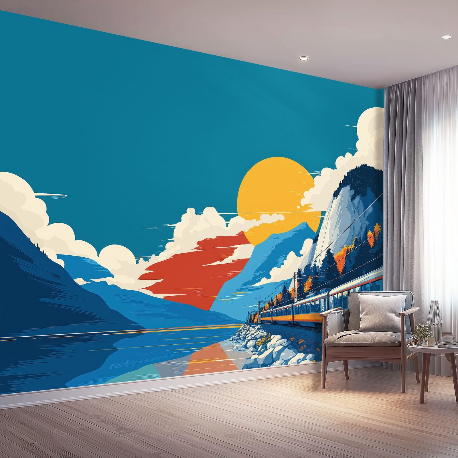 Fototapeta XXL z włókniny 400 x 280 cm, góry i jeziora, nowoczesna tapeta do dużego salonu i loftu, kolorowa