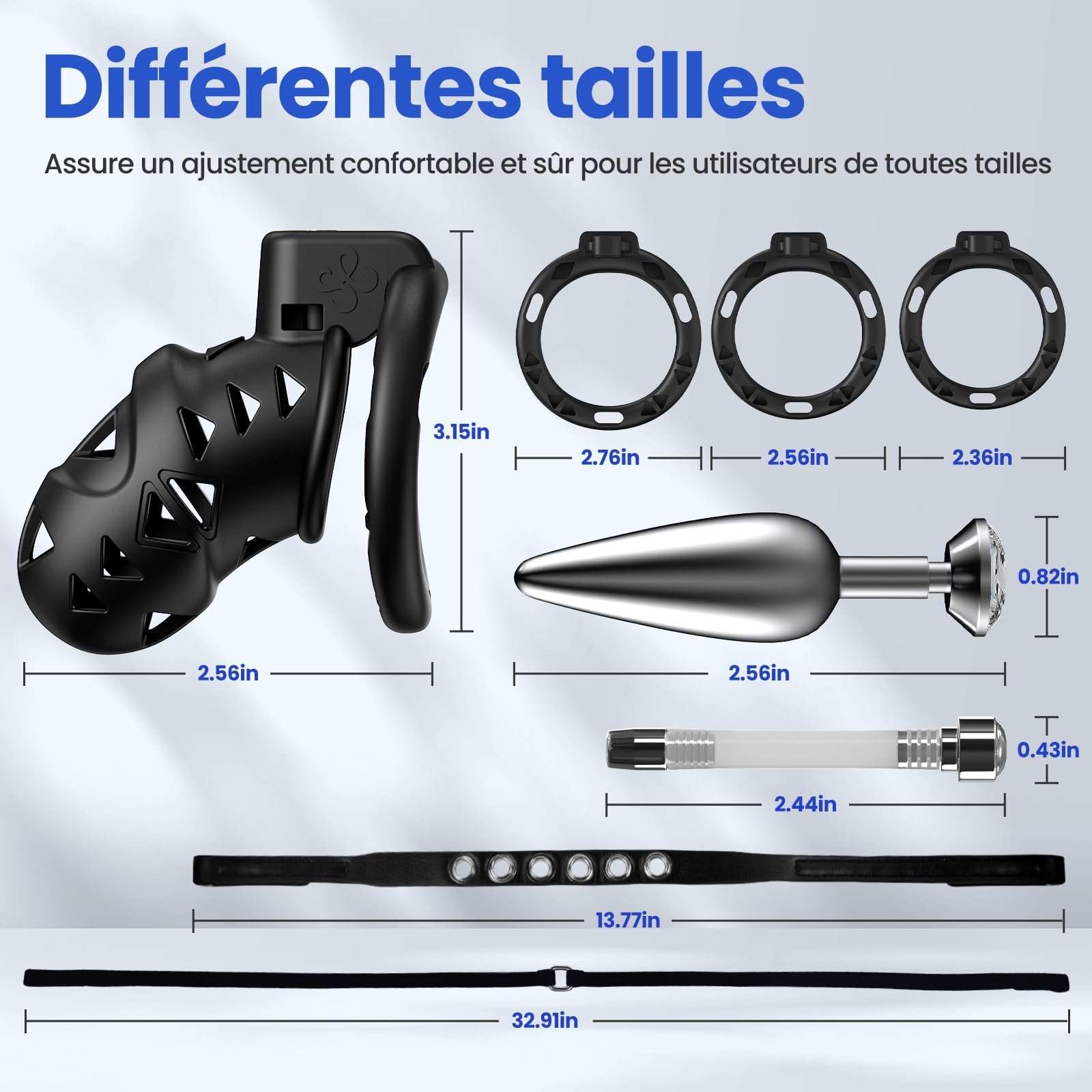 Sex Toýs Homme Couple Cage de Chasteté Pénis avec Chastity Cage Plug,Harnais Réglable et Ceinture de Chasteté avec Anneaux de 3 Tailles avec Accessoires de bondage BDSM