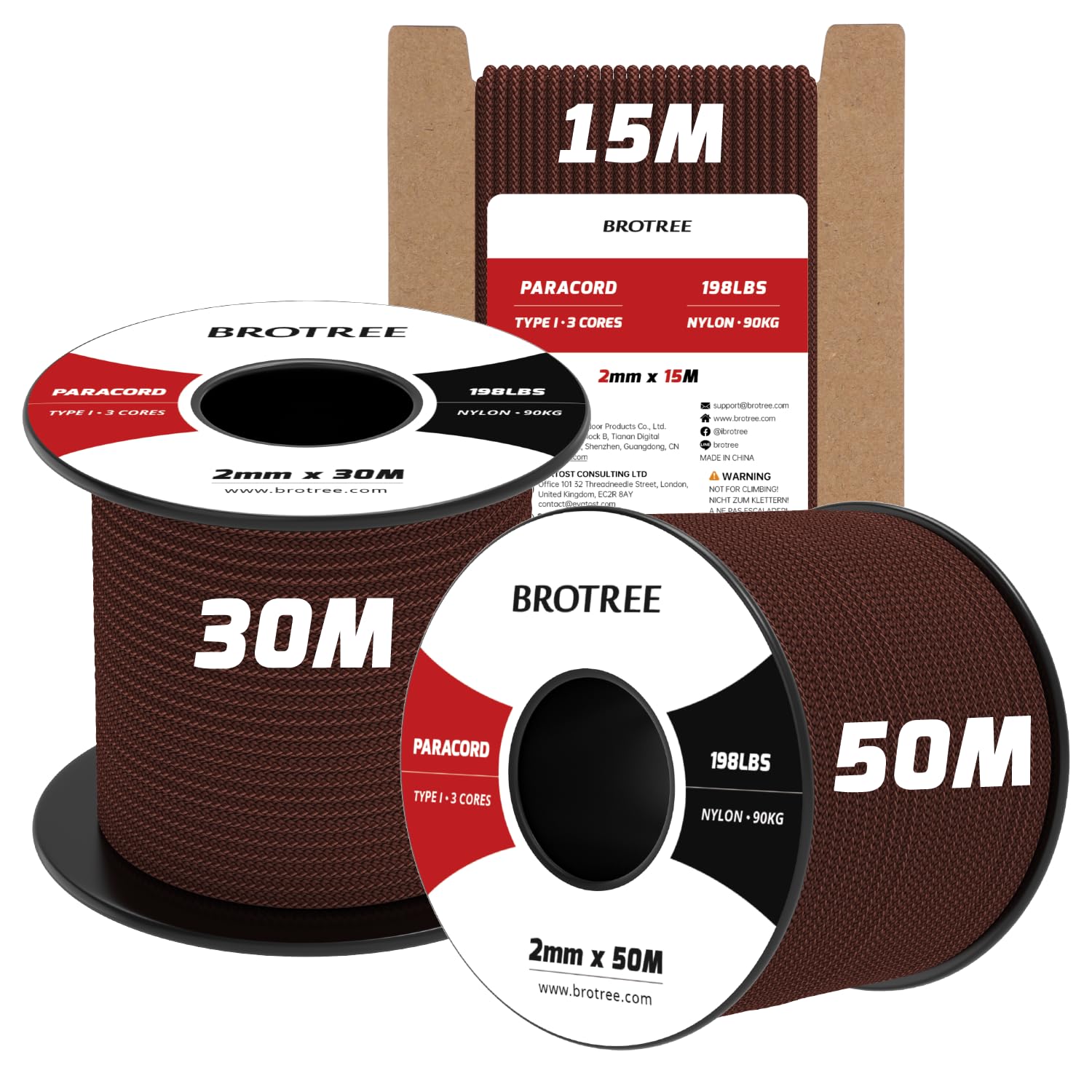 Brotree 2mm Paracord 3 Strands 30M 100% Nylon Rope Parachute Cord for Outdoor, Craft, DIY - 90kg Breaking Load (Chocolate Brown)