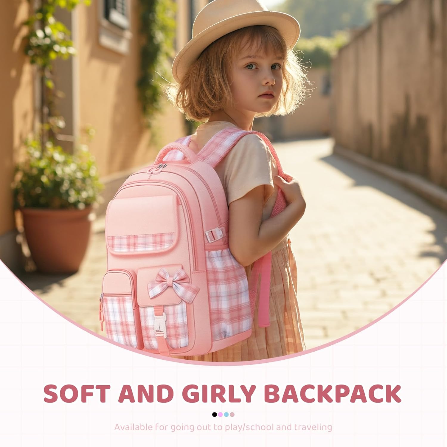 mygreen Cute Kawaii Kids Backpack for Girls - Anti - Theft, Multiple Pockets School Book Bags for Primary & Middle School Students Pink Large - Image 2