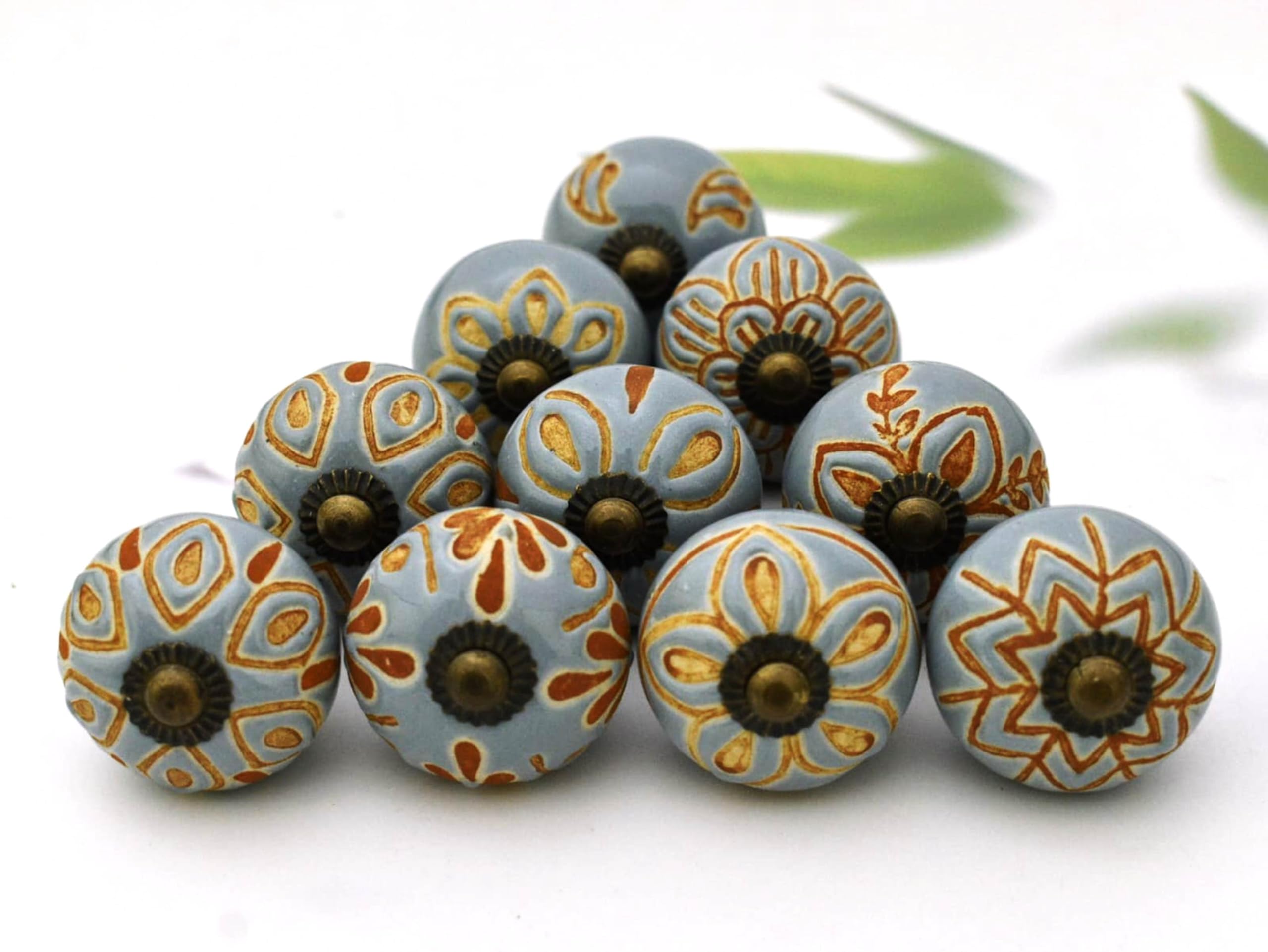 ARTISNO Set of 10 Ceramic Knobs Grey Color for Kitchen Cabinets Furniture Bathroom Cupboards Dresser Drawers Chest Pulls Handmade Pottery Decorative Colorful Handles Knobs - Image 4