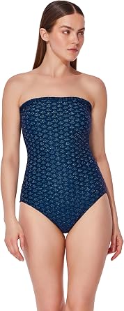 Gottex Bandeau Knit One Piece - Shimmering Textured Fish-Scale Knit Fabric, Removable Adjustable Straps, Tummy Control