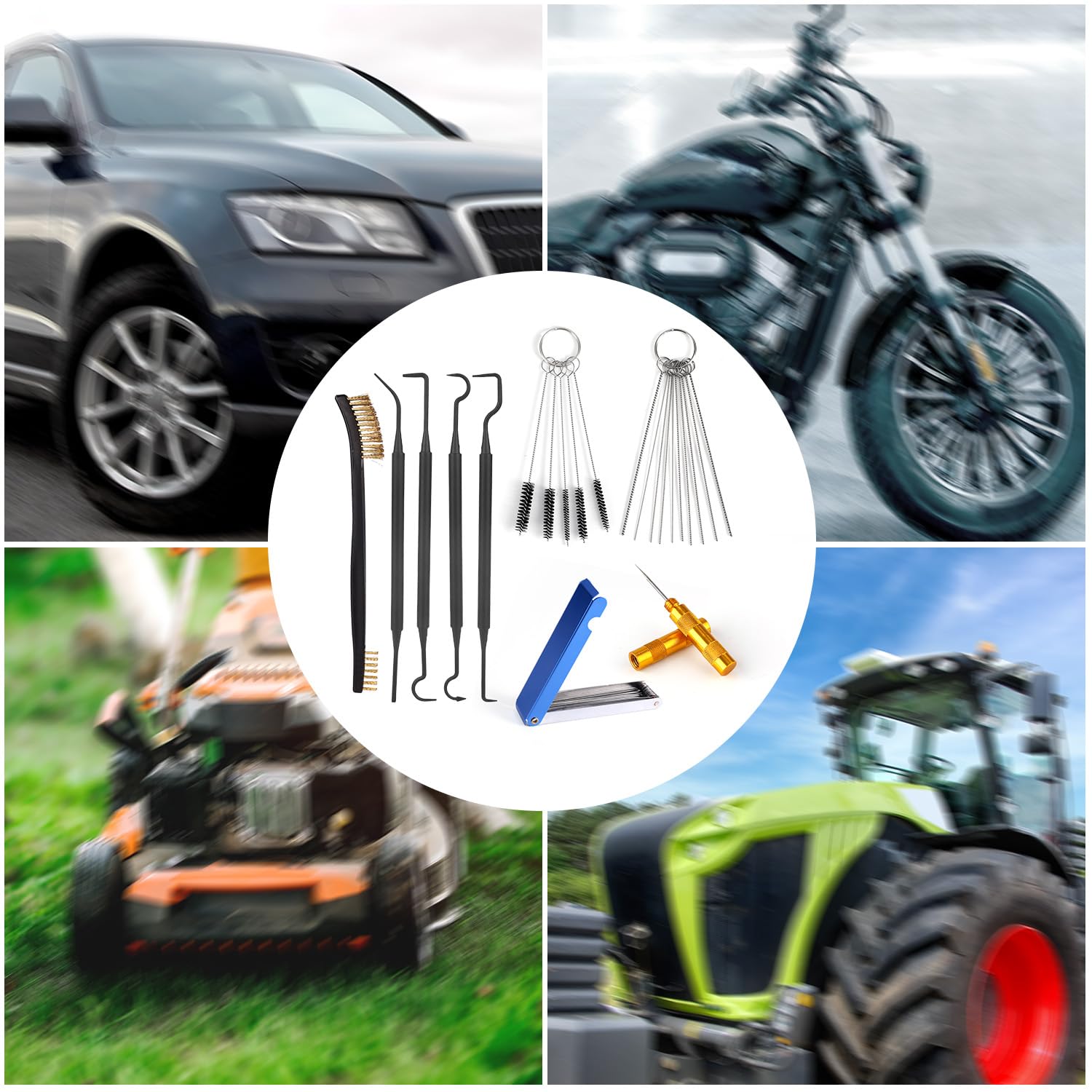 Carburetor Carb Cleaning Kit, Include 1 Double-Headed Brush,5 Nylon Brushes,1 Sharp Pick,13 Pcs Clean Wires,10 Cleaning Needles,4 Cleaner Hooks for Engine Jet Torch Tip ATV Motorcycle Welder — view 7