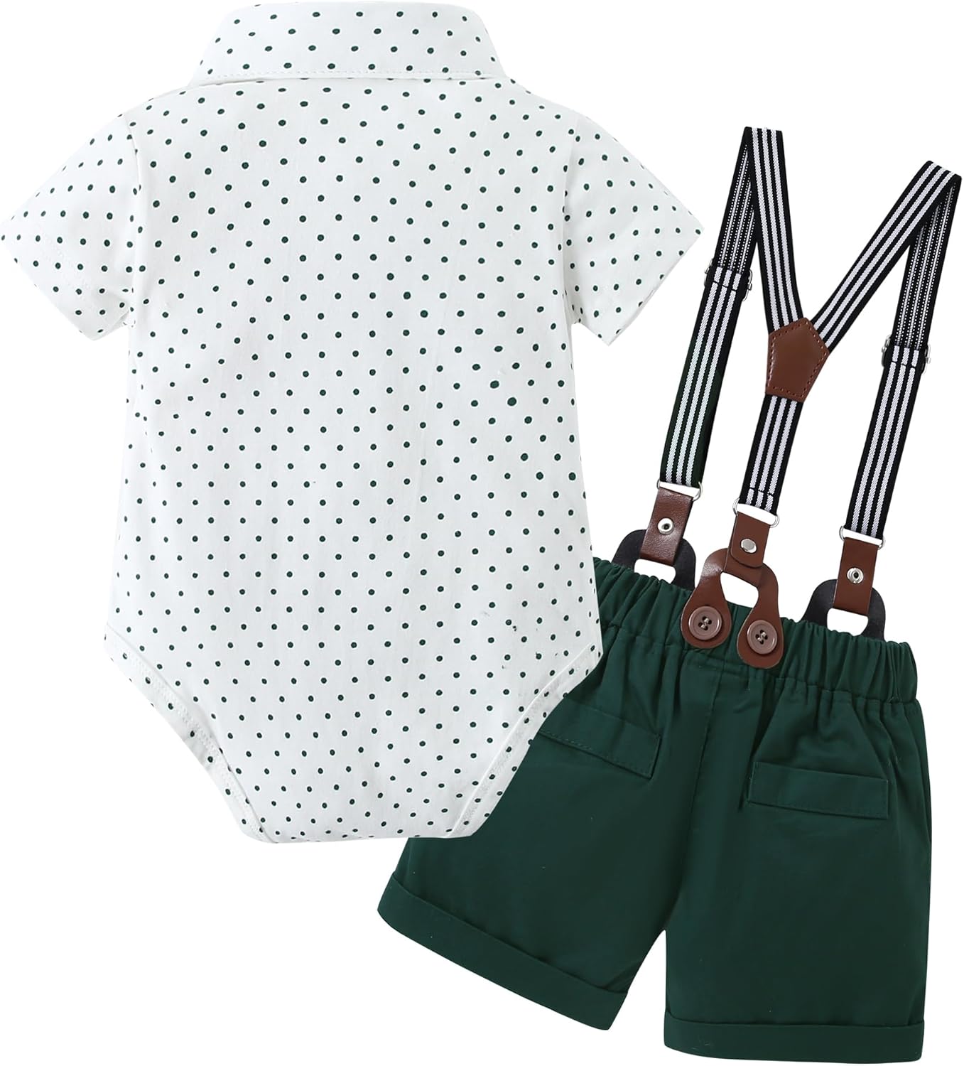 YALLET Baby Boy Clothes Suit Infant Boy Gentleman Outfits Dress Romper Shirt+Bowtie+Suspender Shorts Set - Image 2