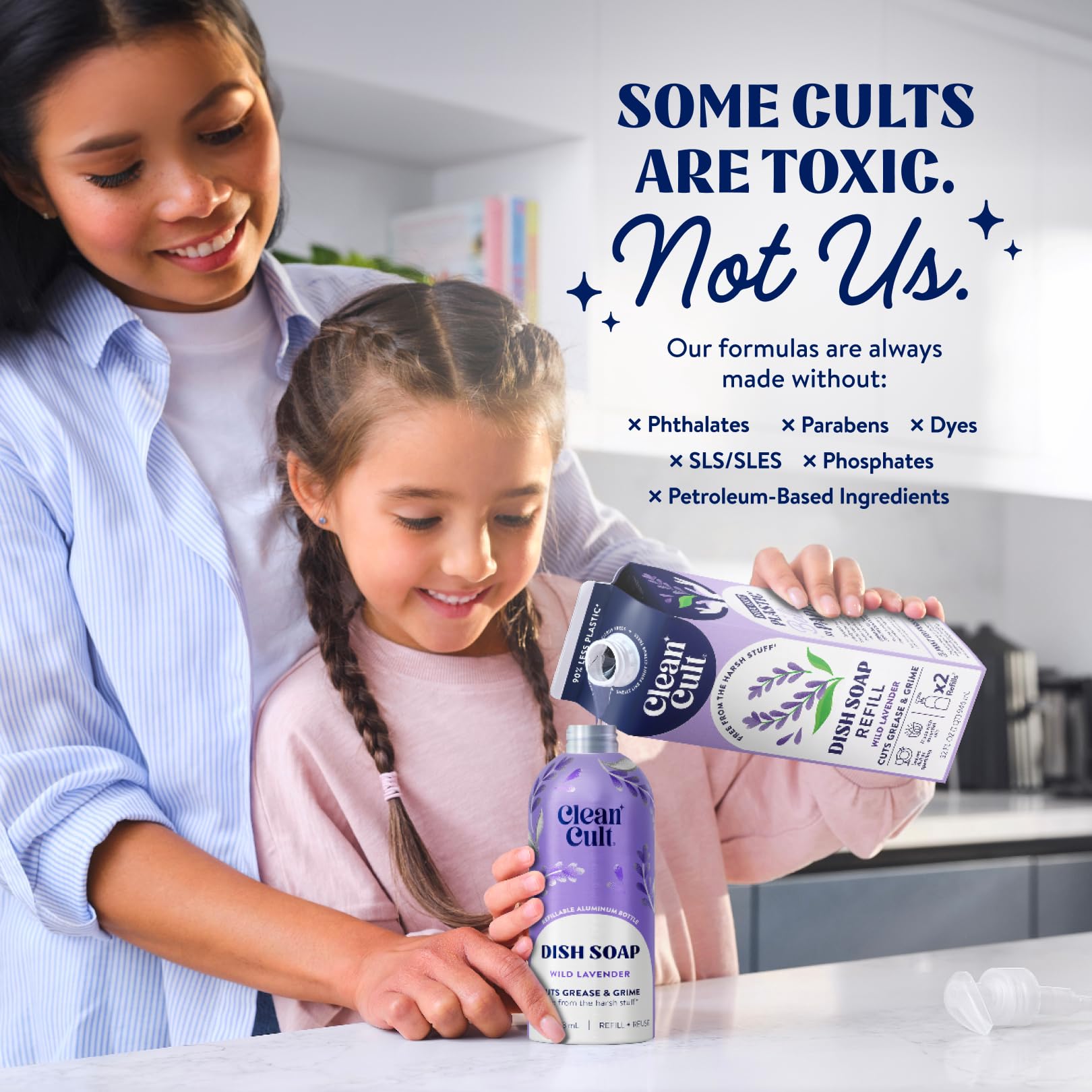 Cleancult Recambios líquidos de jabón para platos (32 onzas, paquete de 3) – Jabón para platos que corta la grasa y la mugre – Libre de productos químicos agresivos – Recarga ecológica a base de papel