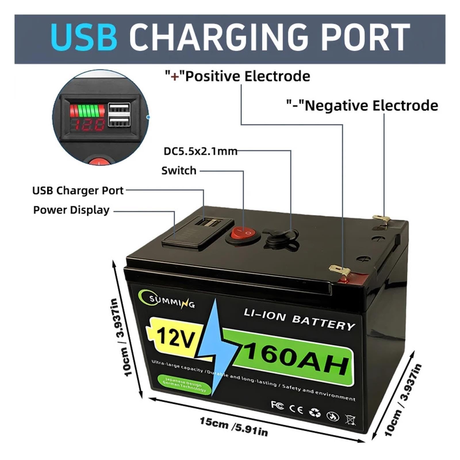 Batteria LiFePO4 da 12 V 100 Ah Capacità BMS integrata da 100 A(120Ah Battery x1)