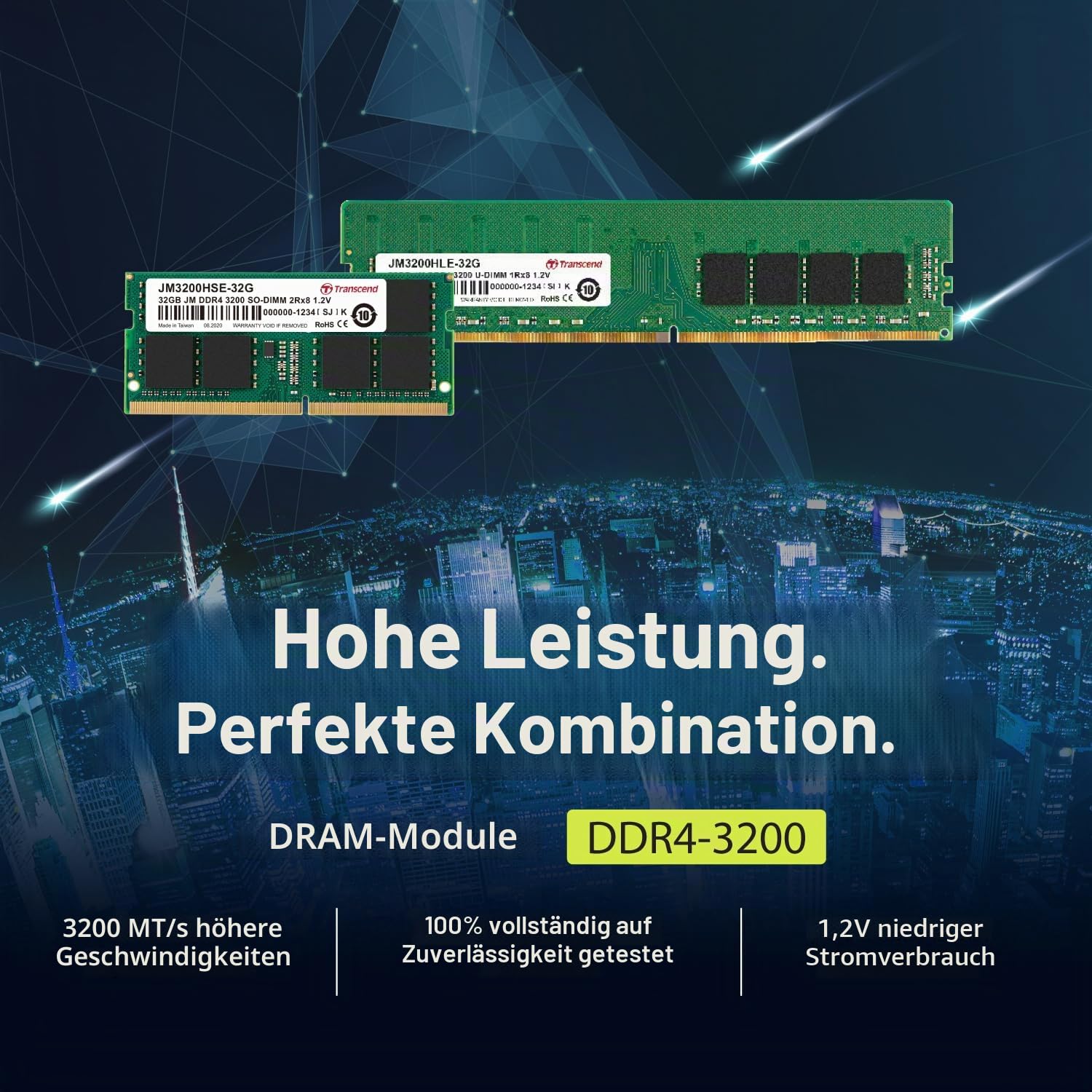 Transcend JetRam 32GB DDR4 3200 Arbeitsspeicher (RAM) |2Rx8 CL22 1.2V| Unbuffered SO-DIMM für Notebook