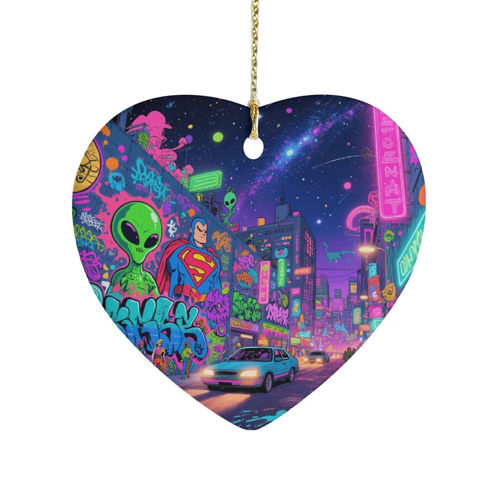Fekiloot Style Graffiti City Ceramic Ornament Home Decor Keepsake
