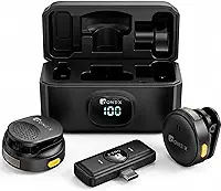 Kit 2 Microfones de Lapela Profissional, Transmissão Sem Fio, Case de Carregamento, Bluetooth, Cancelamento de Ruído,12h Tempo de Trabalho, Compatível com Camera, iPhone, Android, USB-C