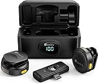 Kit 2 Microfones de Lapela Profissional, Transmissão Sem Fio, Case de Carregamento, Bluetooth, Cancelamento de Ruído,12h Tempo de Trabalho, Compatível com Camera, iPhone, Android, USB-C