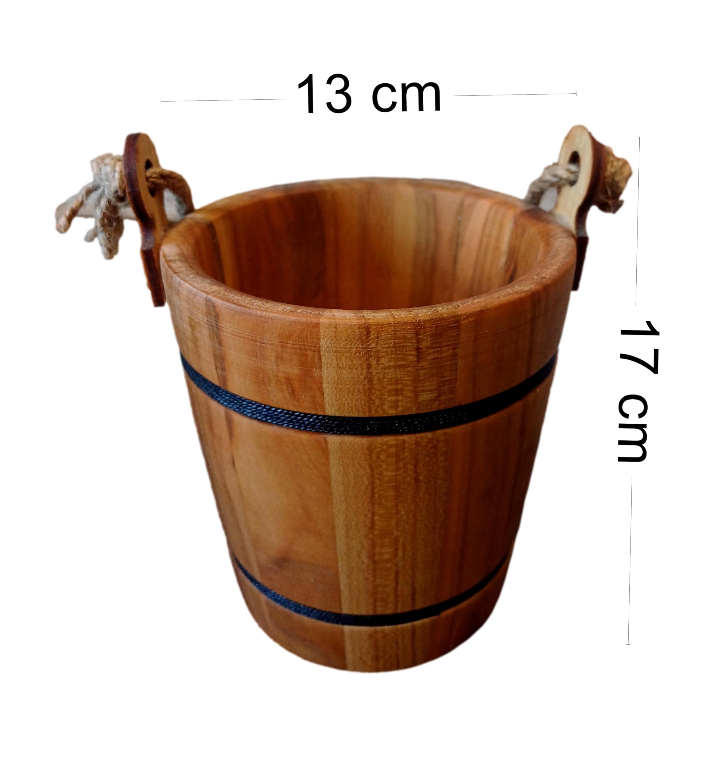 Wooden World - Secchiello decorativo in legno rustico - Organizer, vaso per fiori, contenitore per utensili - Marrone