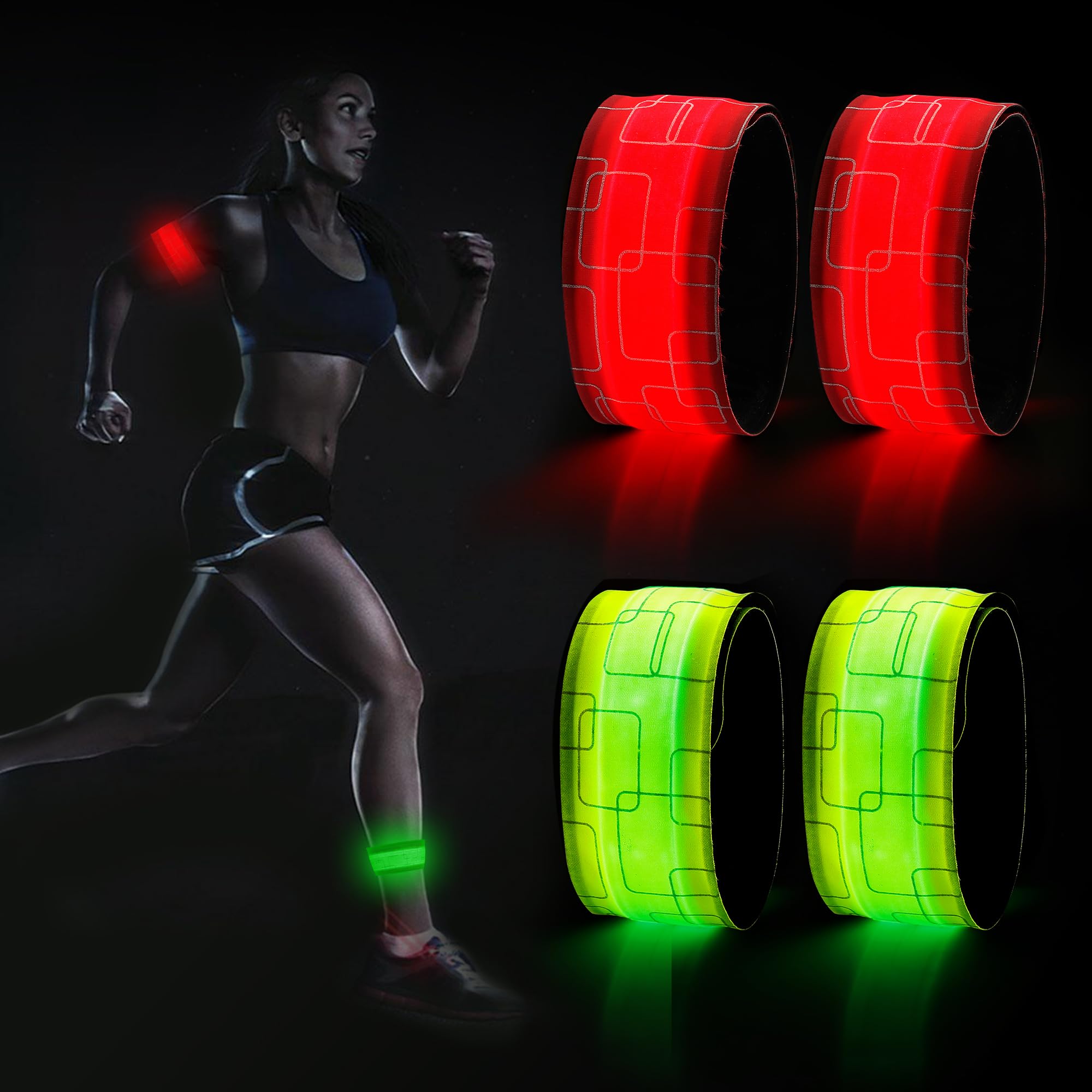 Cinta Reflectante Running Molbory Pulsera LED USB, 4 Unidades LED Reflectantes, Banda Luminosa, Banda De Luz, Banda Reflectante, Luz Para Correr, Correr, Deportes, Verde Y Rosa Reflectores De Running