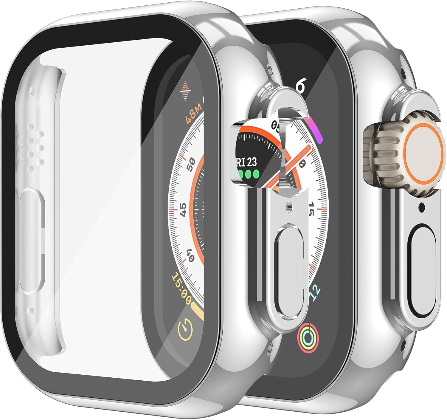 Misxi 2 Pezzi PC Cover con Protezione dello Schermo in Vetro Temperato Compatibile con Apple Watch Ultra 3 / Ultra 2 / Ultra 49mm, Custodia Leggera Anti-Caduta per iWatch, 1 Argento + 1 Trasparente