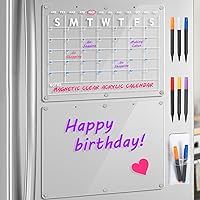 Vista 1 de Conjunto de 2 pizarras magnéticas de acrílico para nevera, calendario de borrado en seco, 16.5"x12" pulgadas, calendario de borrado en seco