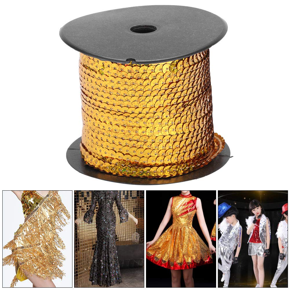 Rouleau de fil à paillettes rond et plat de 6 mm pour couture, loisirs créatifs, robe de danse, décoration d'intérieur, doré