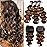 UNICE Brown Highlight Body Wave Human Hair 3 Bundles with 4x4 lace closure, Brazilian Remy Hair Ombre Human Hair Wavy Weaves FB30 Color 14 14 14+14 Closure