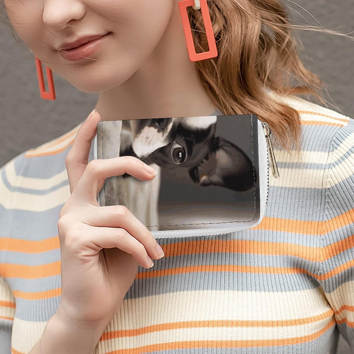 Cute Boston Terrier Card Holder RFID Blocking,Credit Card Wallet for Women And Men,Card Case Organizer Bag with Zipper