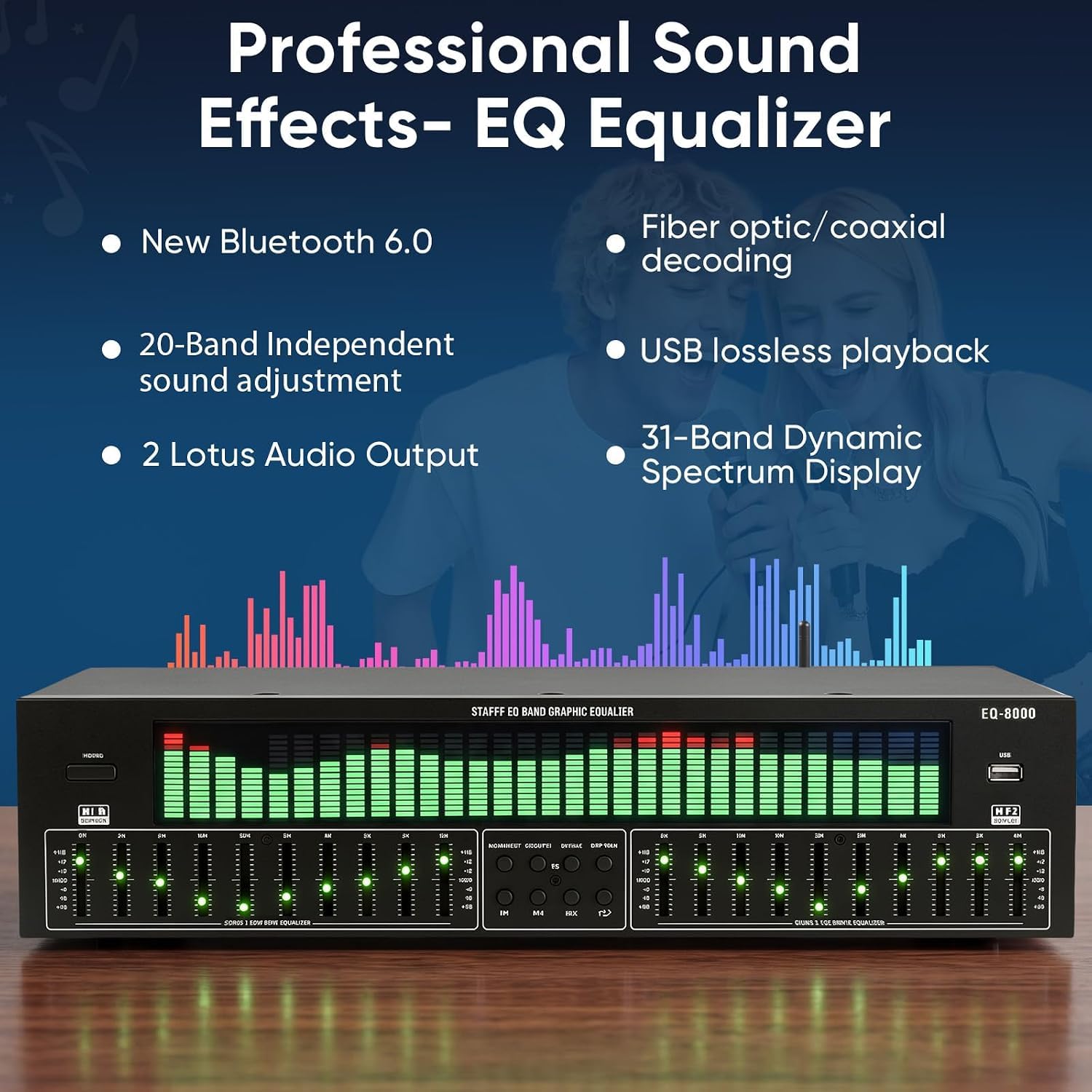 Equalizzatore Stereo Domestico con 20 Bande di Regolazione Indipendenti E Riduzione del Rumore | Equalizzatore Grafico con Visualizzazione dello Spettro A 31 Bande | Adatto per Home Theater E