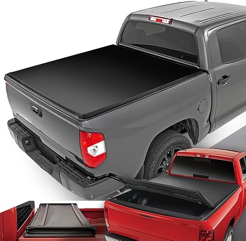 DNA MOTORING TTC-TRISOFT-096 - Cubierta tonneau ajustable de tres pliegues para caja de camioneta compatible con Tundra 22-23 de 5.5 pies sin