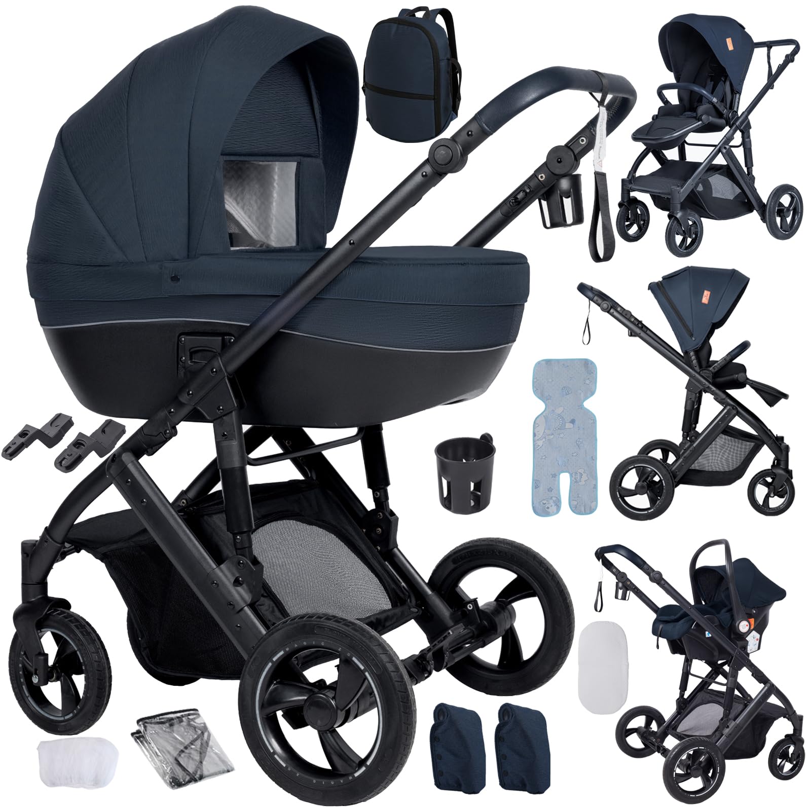 3 in 1 Travel Systems Baby Stroller with Carrycot, Sleeping Basket, Shock-Absorbing, 0-48 Months (3 in 1 Brown) — view 10