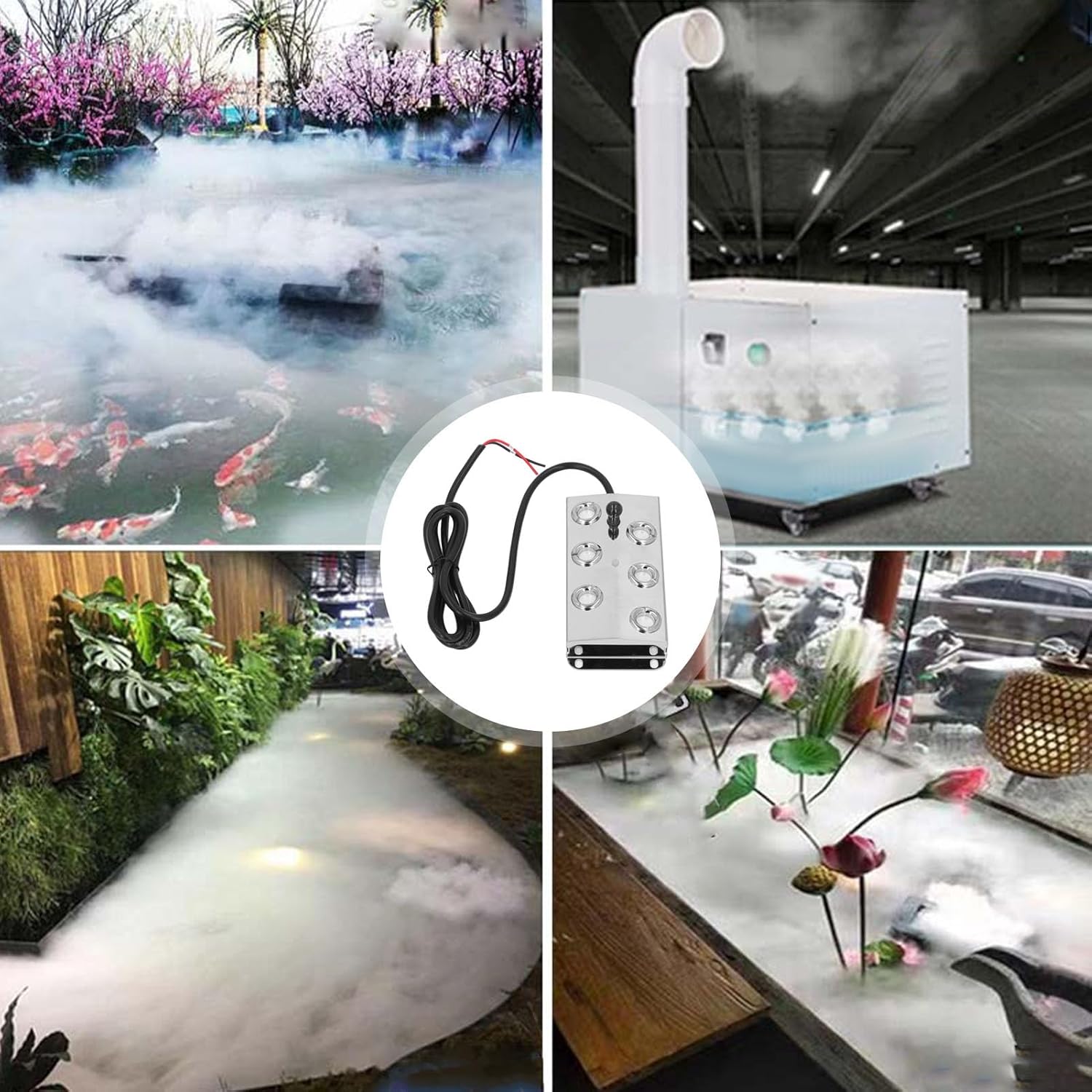 Ultrasonic Water Pond Fountain Fogger, 6 Heads 4.5L / H Mist Maker with IP67 Water Proof with 1.5m Cable, Power Supply for Indoor Outdoor Landscaping