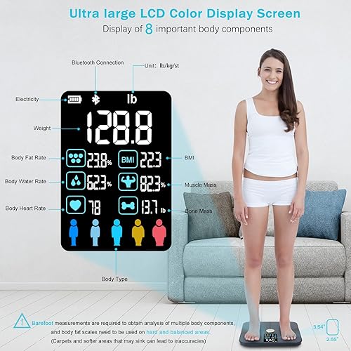 Miniatura 4 de Báscula de IMC de vidrio templado inteligente inalámbrico para baño digital, escala de grasa corporal, analizador de composición corporal con