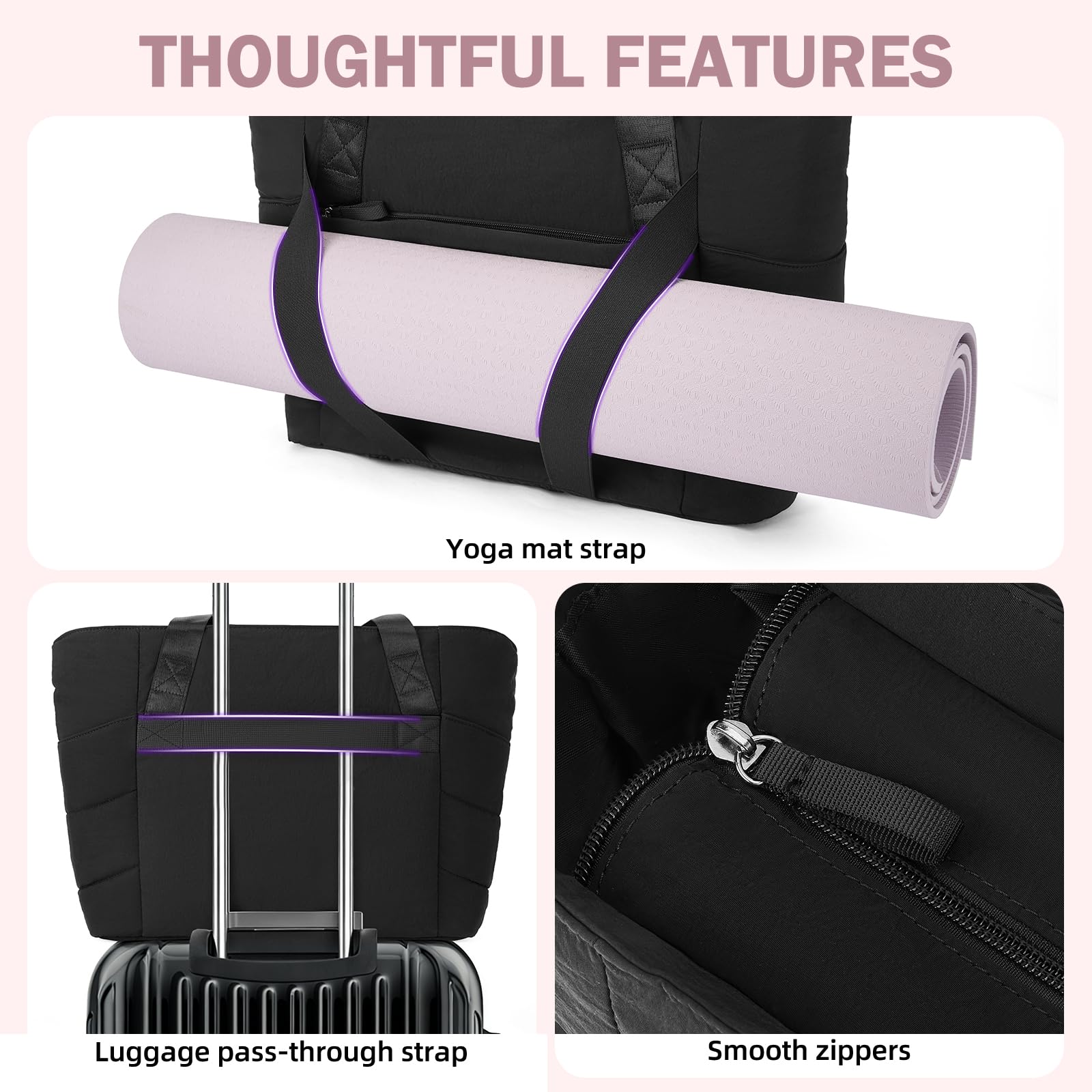 Axcone Sac de Transport Matelassé pour Femme Sport Fitness Yoga avec Sangles Tapis Voyage