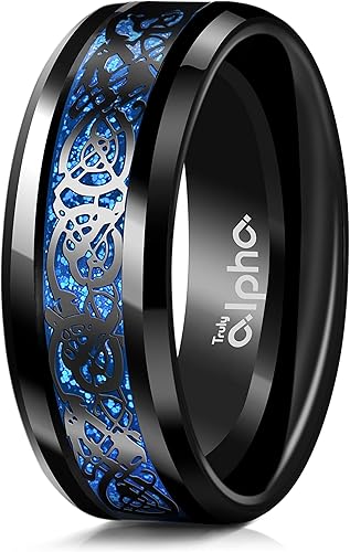 Truly Alpha Anillos para hombre Alianza de boda de dragón celta Alianzas de boda de titanio para hombre de 0.315 in Bordes biselados Anillos de