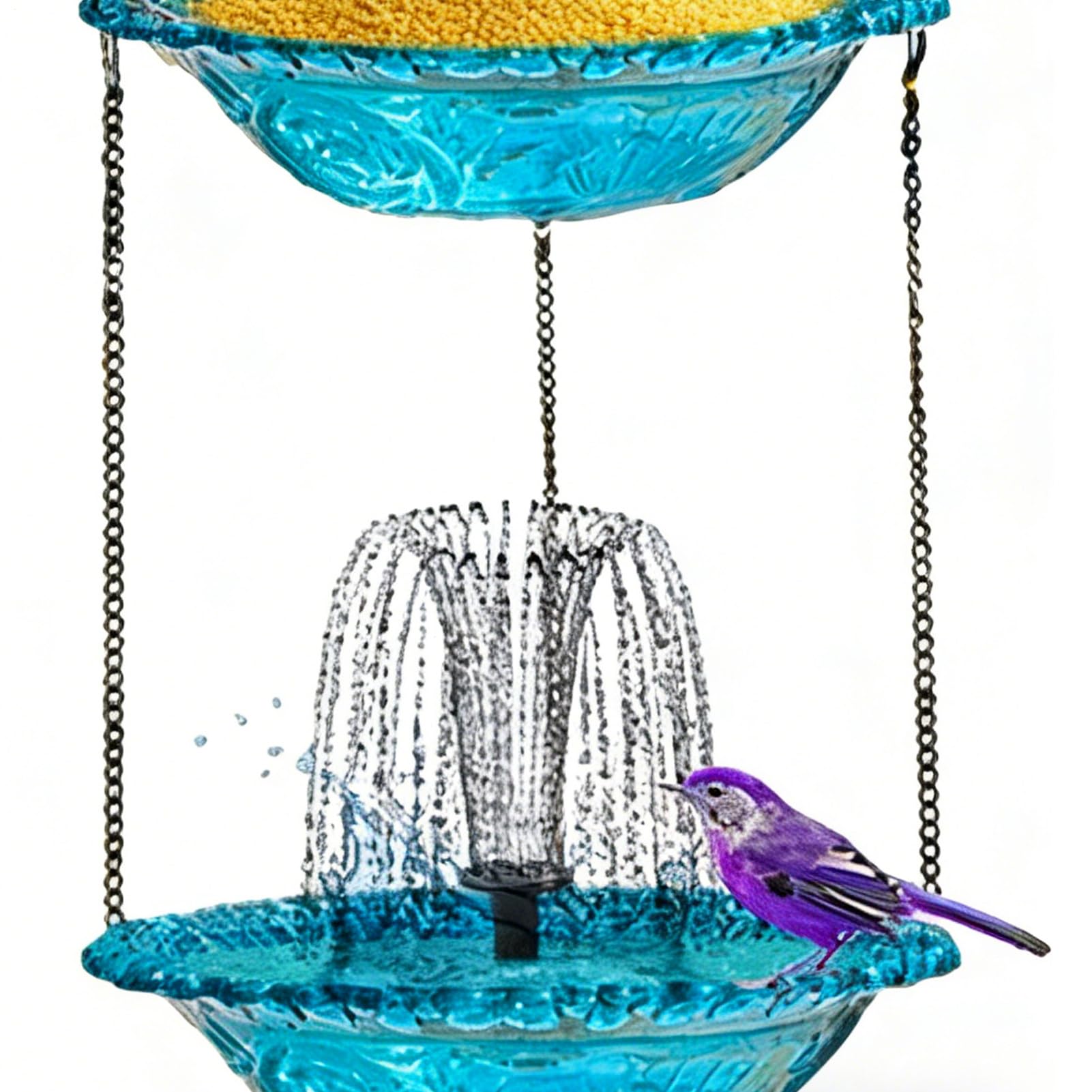 Fontana solare per vaschetta per uccelli, decorazione decorativa con vassoio per alimenti, vasca solare per uccelli, per patio, giardino, piscina, terrazza, cortile, casa paesaggistica