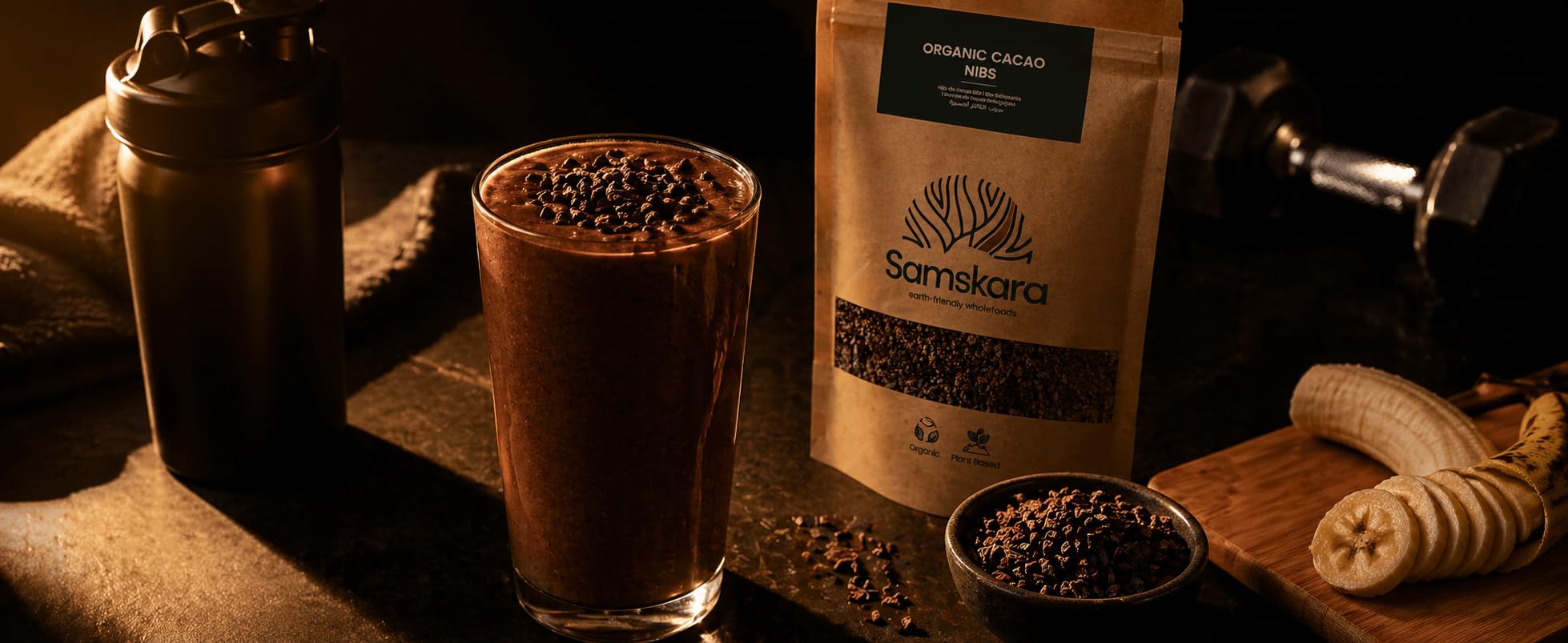 Samskara Nibs de Cacao Crudo y Premium de Perú, Cultivo Ecológico, Vegano, 1kg, 100% Natural, Puro, Sabor Intenso a Cacao, Sin Procesar