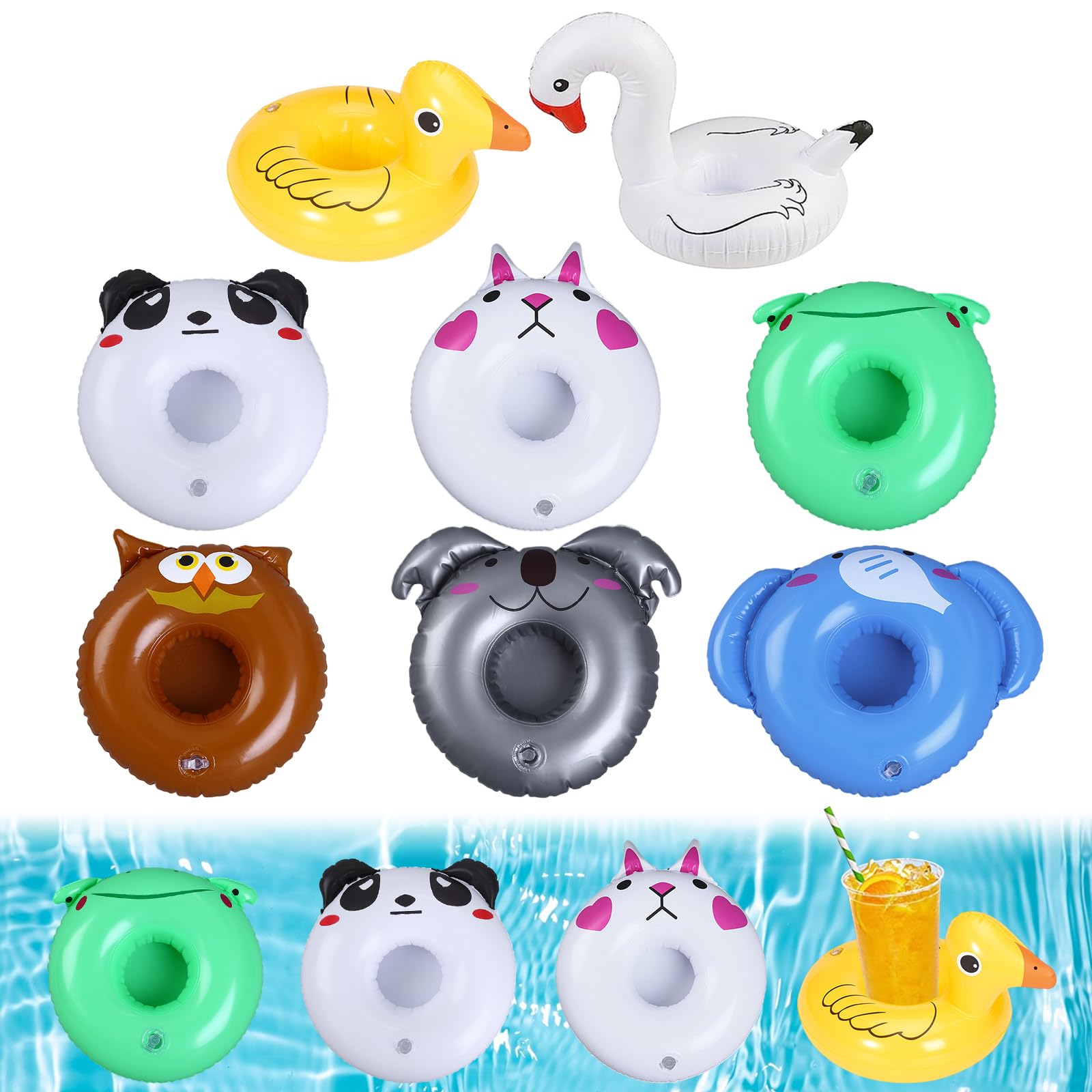 Saijer Posavasos Piscina, 8 Piezas Portavasos Inflable Soporte Inflable para Bebidas Flotador Bebidas Piscina Posavasos Flotadores Set Animales Hinchables Mini Flotadores para Bebida Fiesta de Playa
