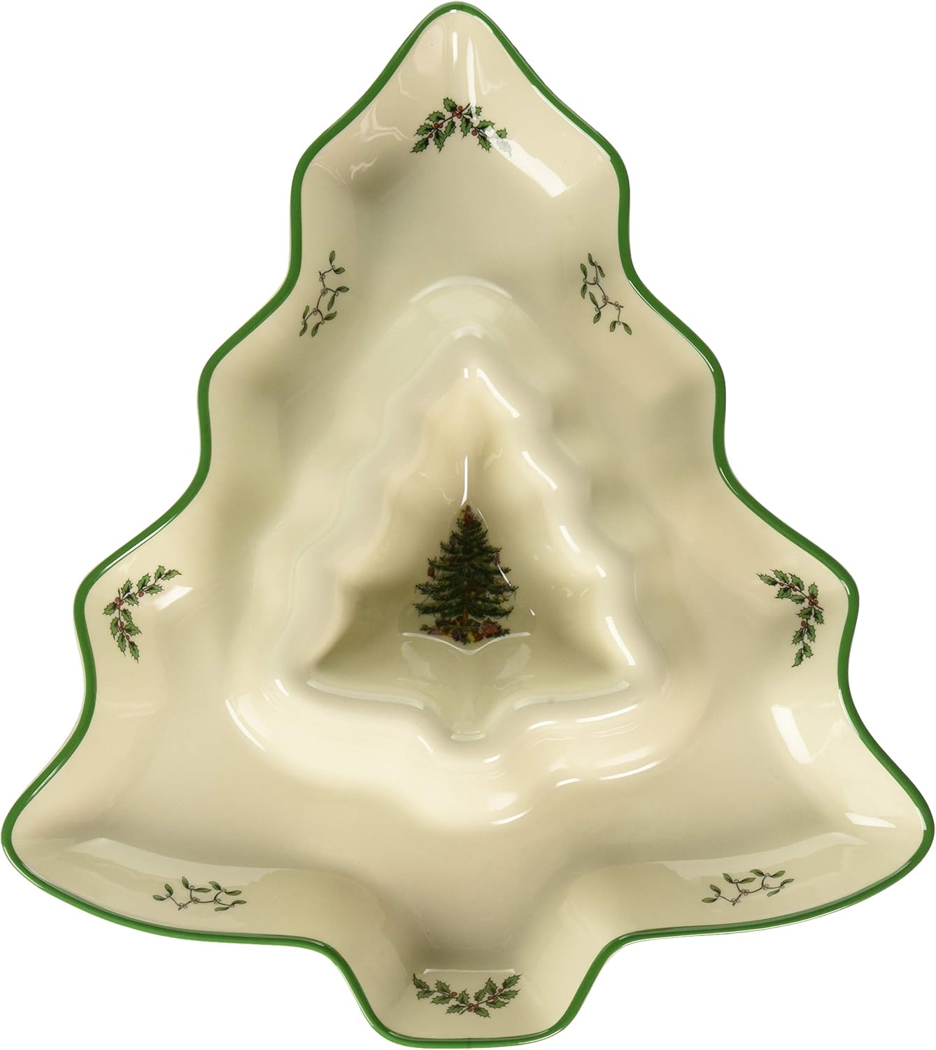 Spode Christmas Tree Divided Serving Dish with 2-Spoons: Home & Kitchen